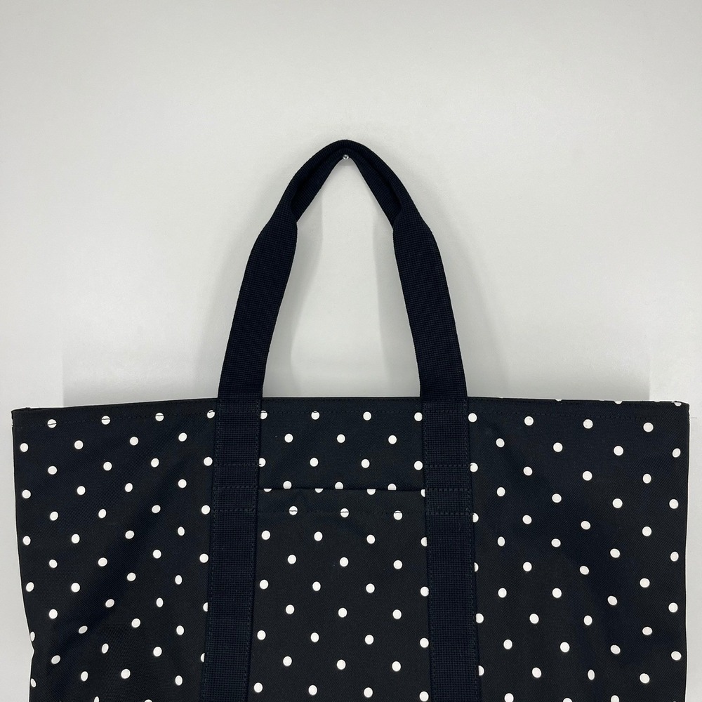 Banana Republic Black White Polka Dot Canvas Zip Top Tote Bag Large Handbag - Picture 2 of 11